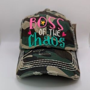 Camo 'Boss of the Chaos' Women's Vintage Style Distressed Ball Cap